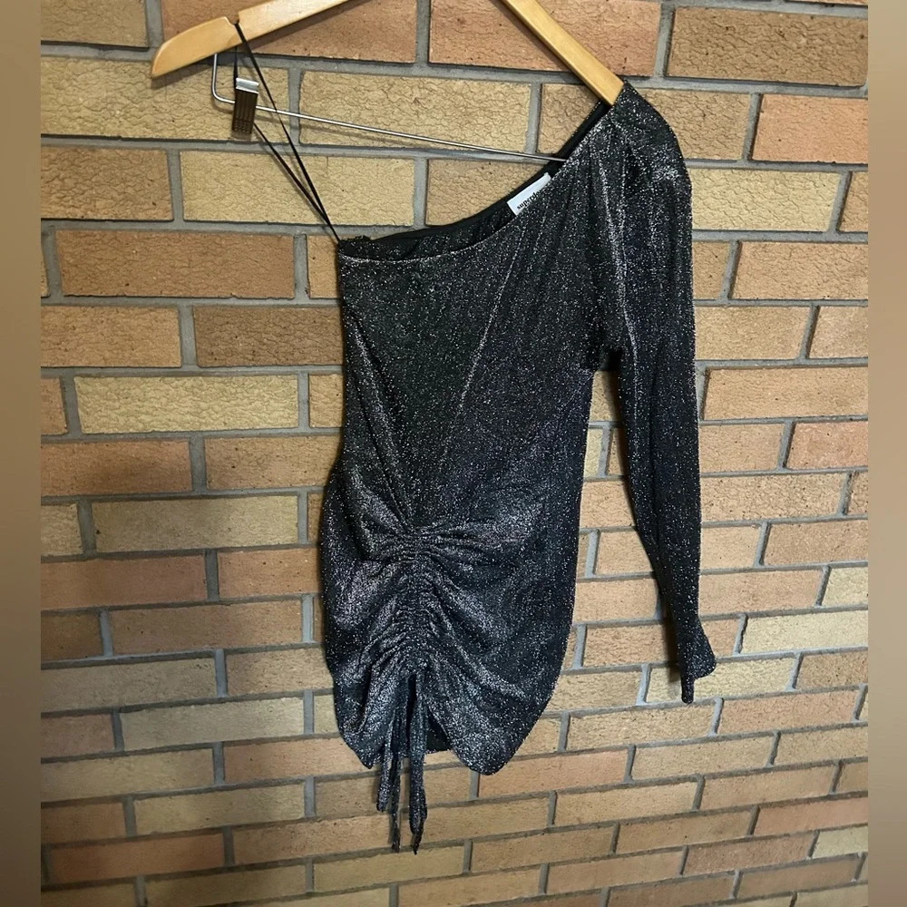 Superdown Sparkle Black/Silver One Shoulder Ruched Mini Dress Women’s Size Small — image 3 of 8